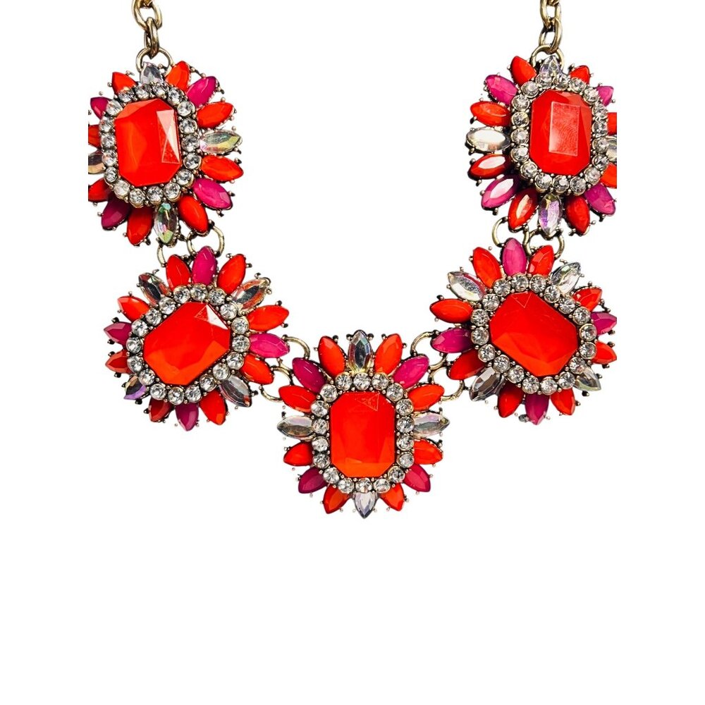 Susan Graver Gold Tone, Red And Pink Floral Statement Necklace (6268) - Picture 4 of 9